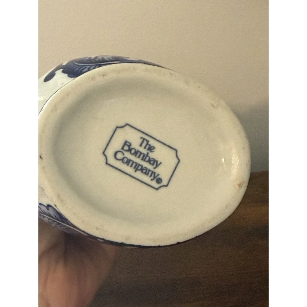The Bombay Company Blue White Porcelain Chinoiserie Floral Pitcher Ewer 9
